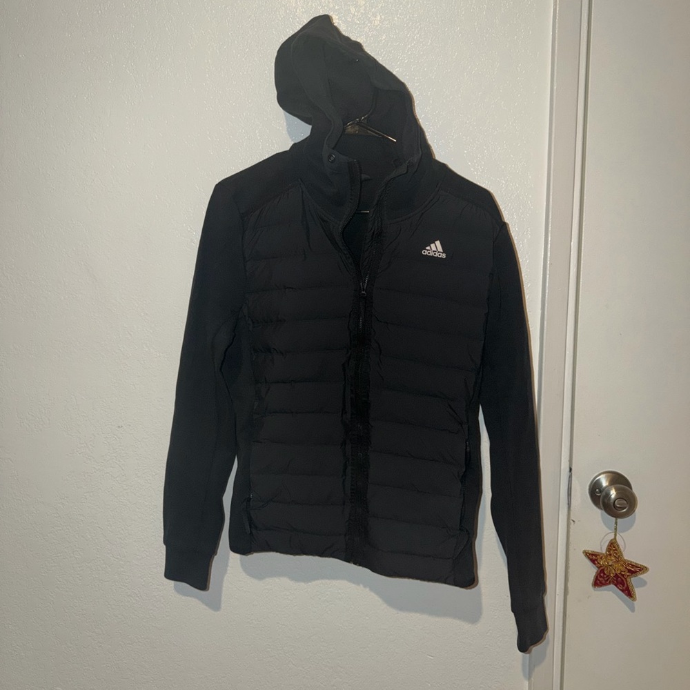 adidas Black Quilted Hooded Puffer Jacket
